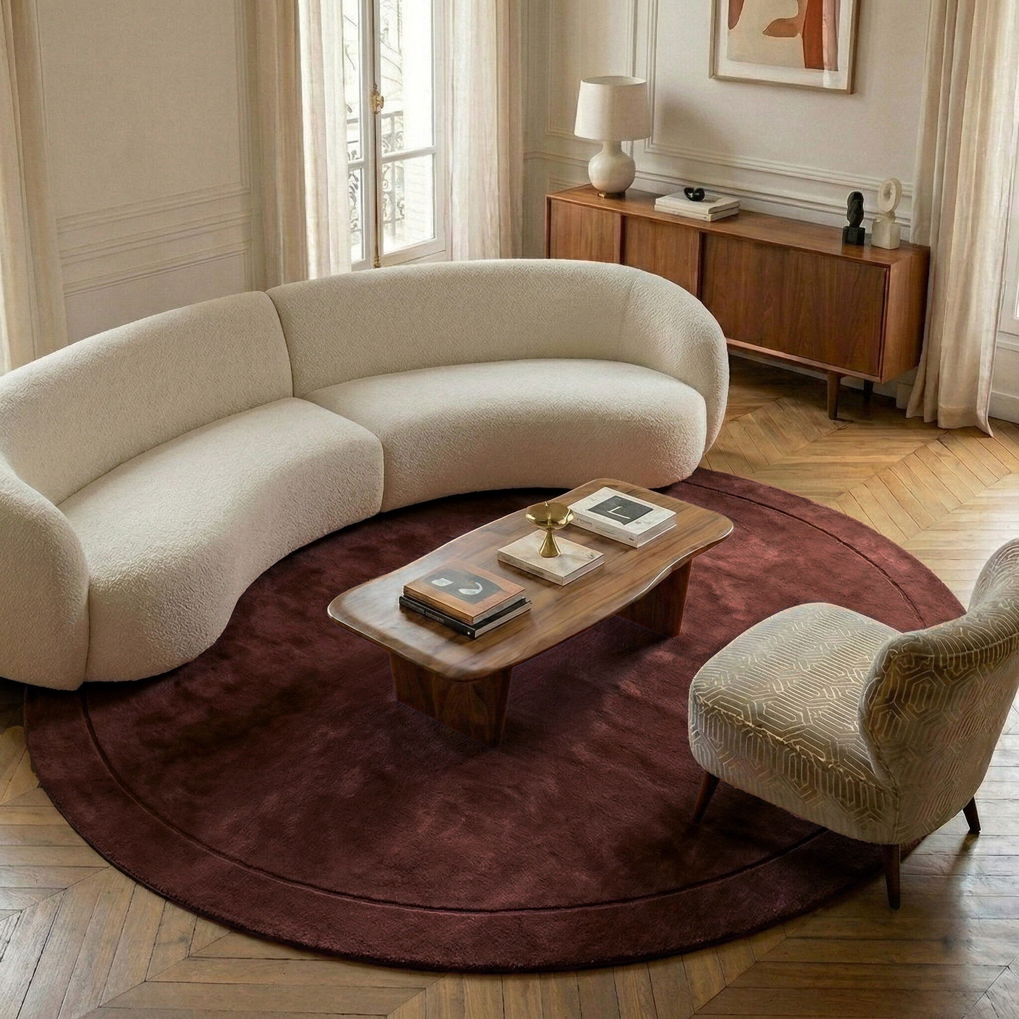 Rond vloerkleed - Isara Border Donkerbruin