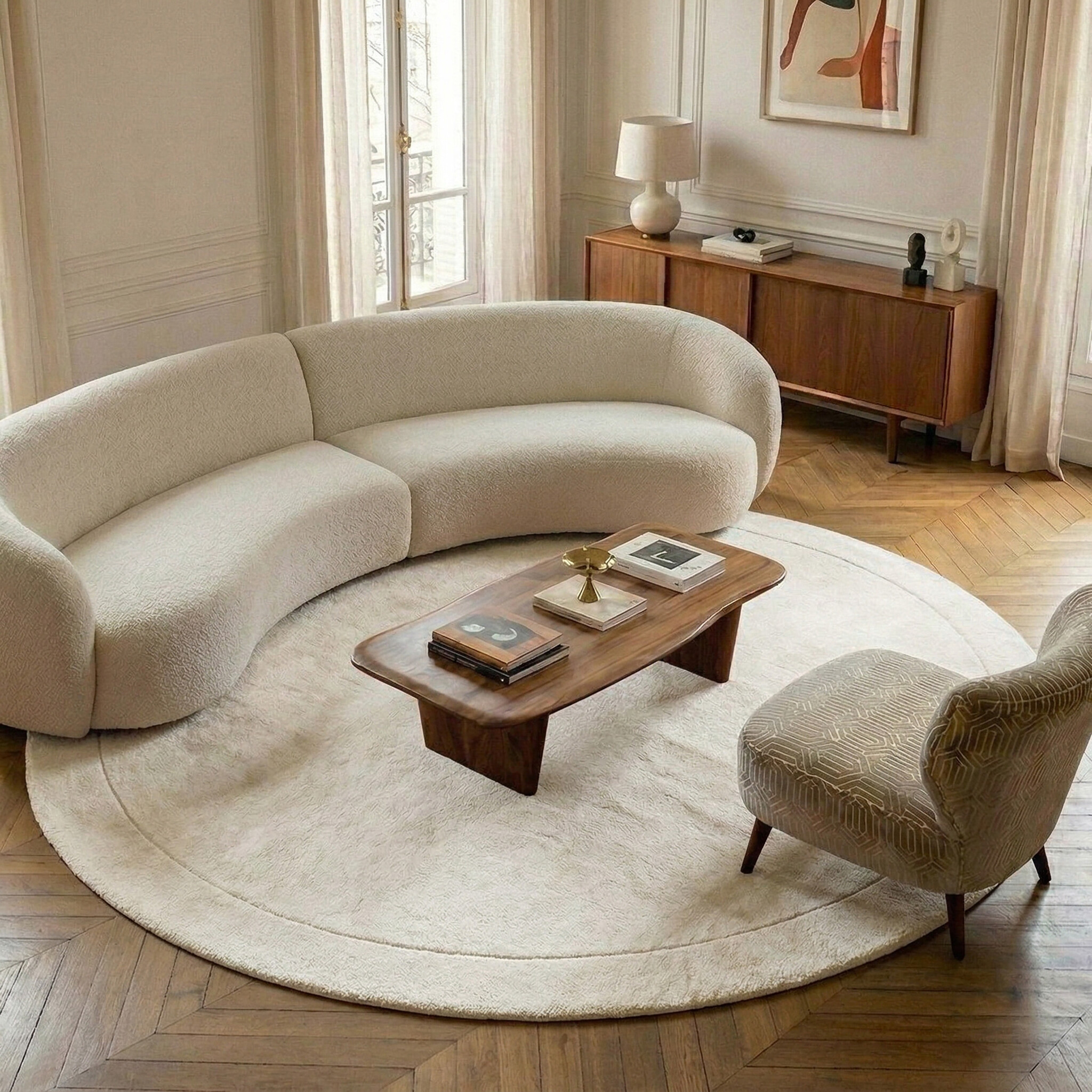 Rond vloerkleed - Isara Border Wit