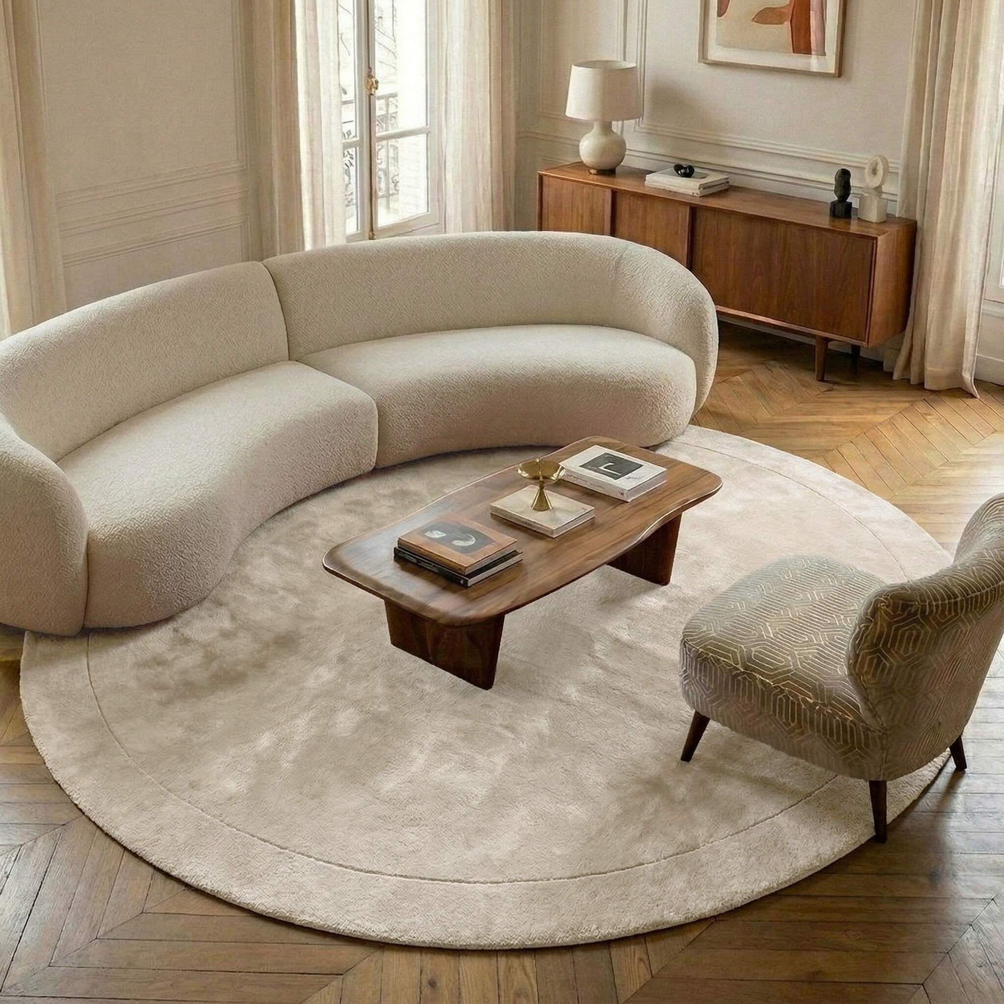 Rond vloerkleed - Isara Border Creme