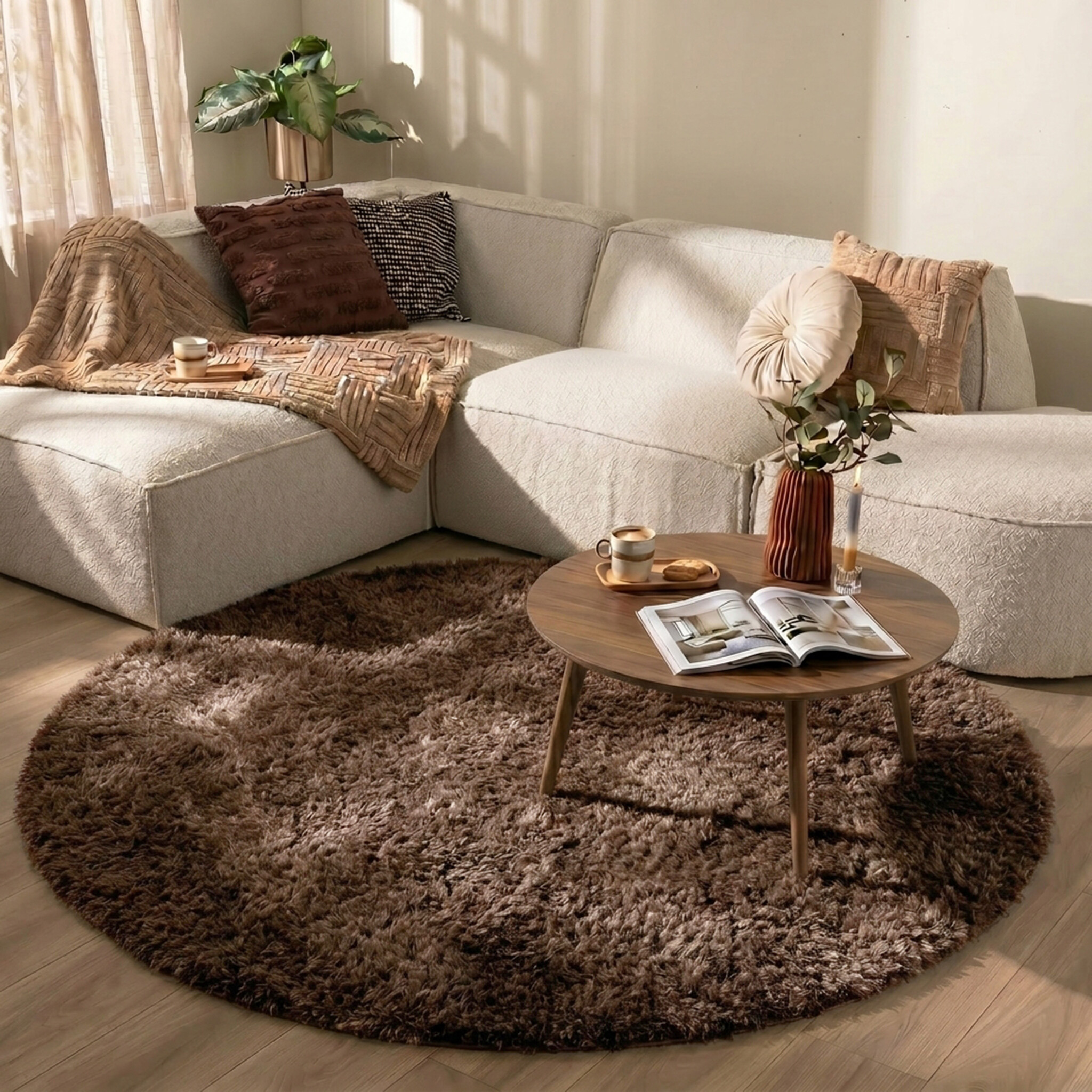 Rond Shaggy vloerkleed - Blaze Taupe