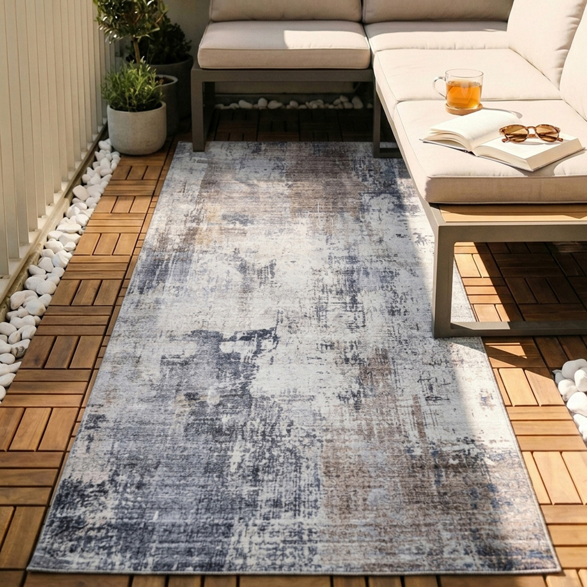 Wasbare loper - Domingo Grunge Taupe/Creme