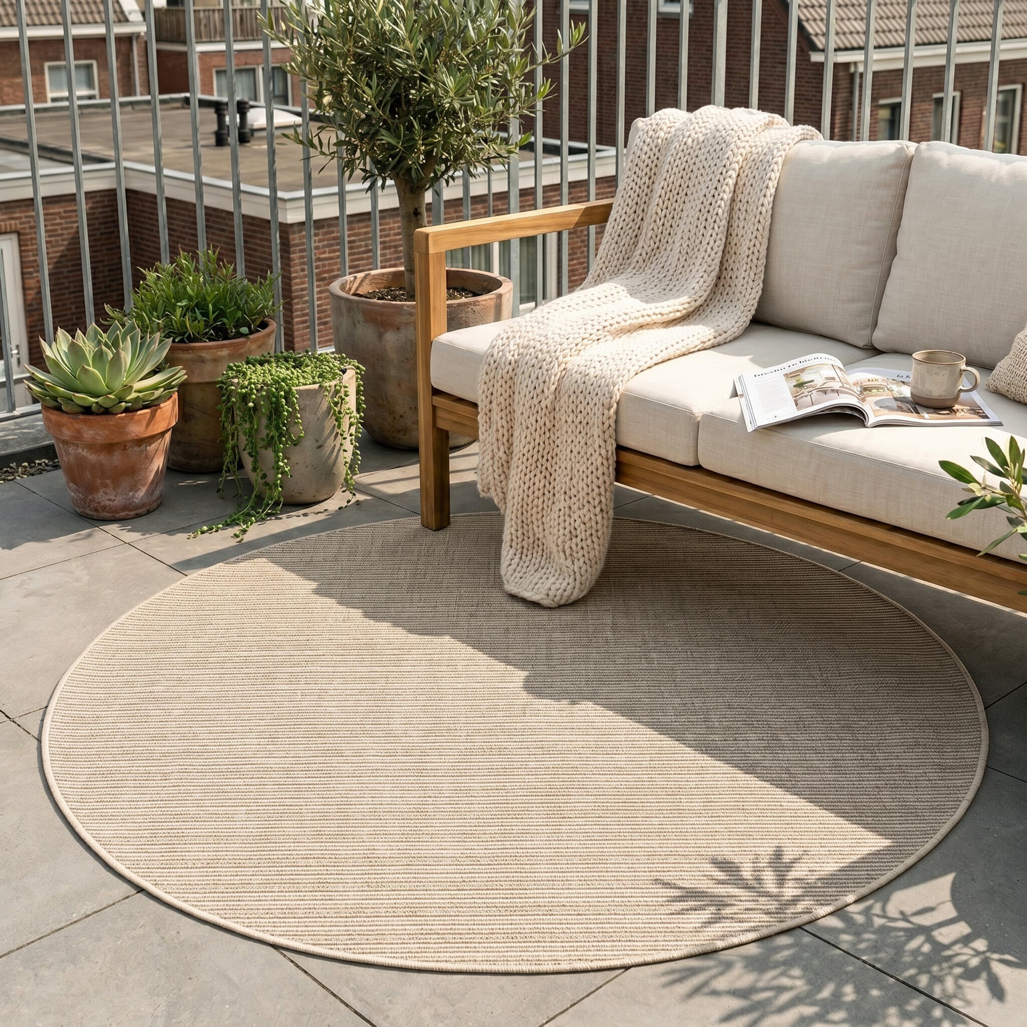 Rond jute buitenkleed - Nomad Melange Creme