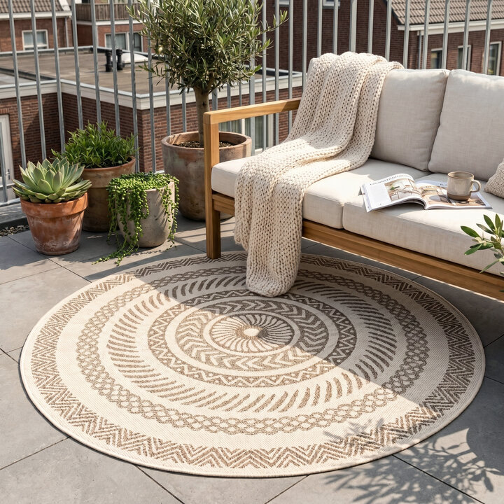 Rond jute buitenkleed - Nomad Aztec Creme