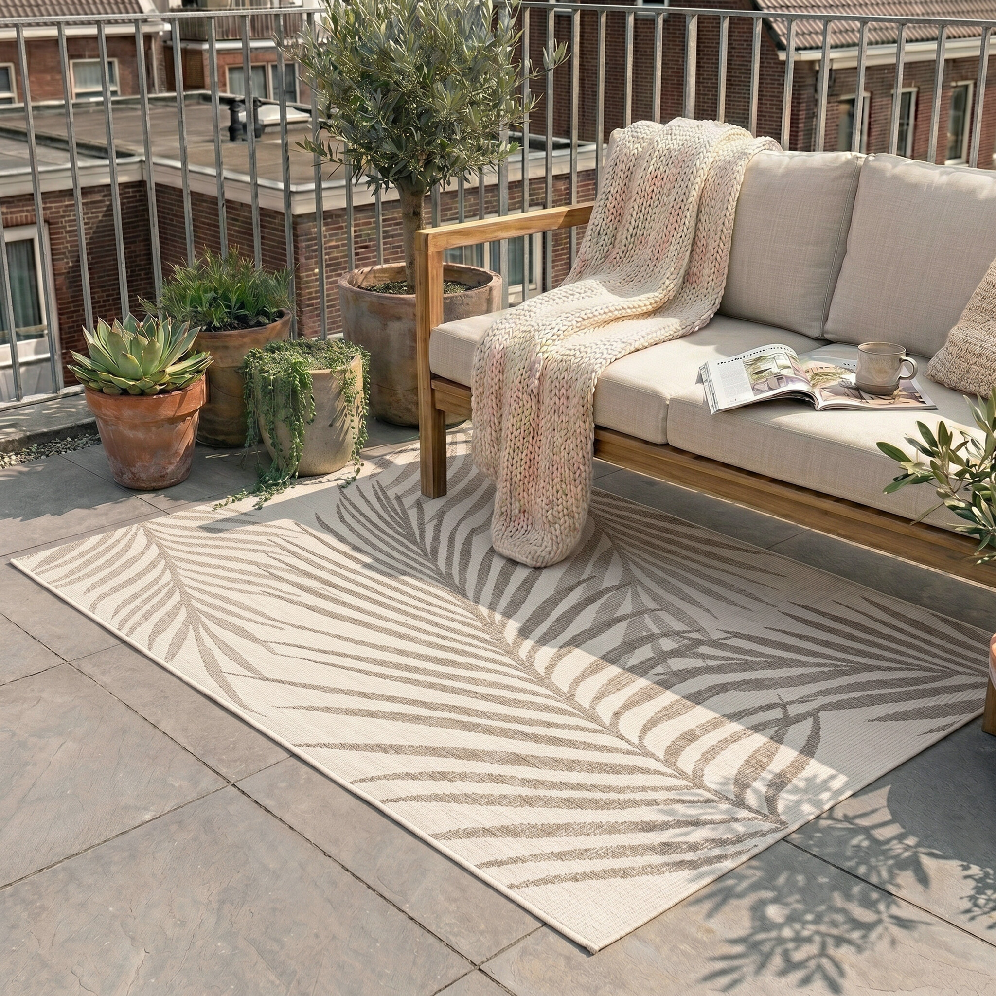Jute buitenkleed - Nomad Leaves Creme