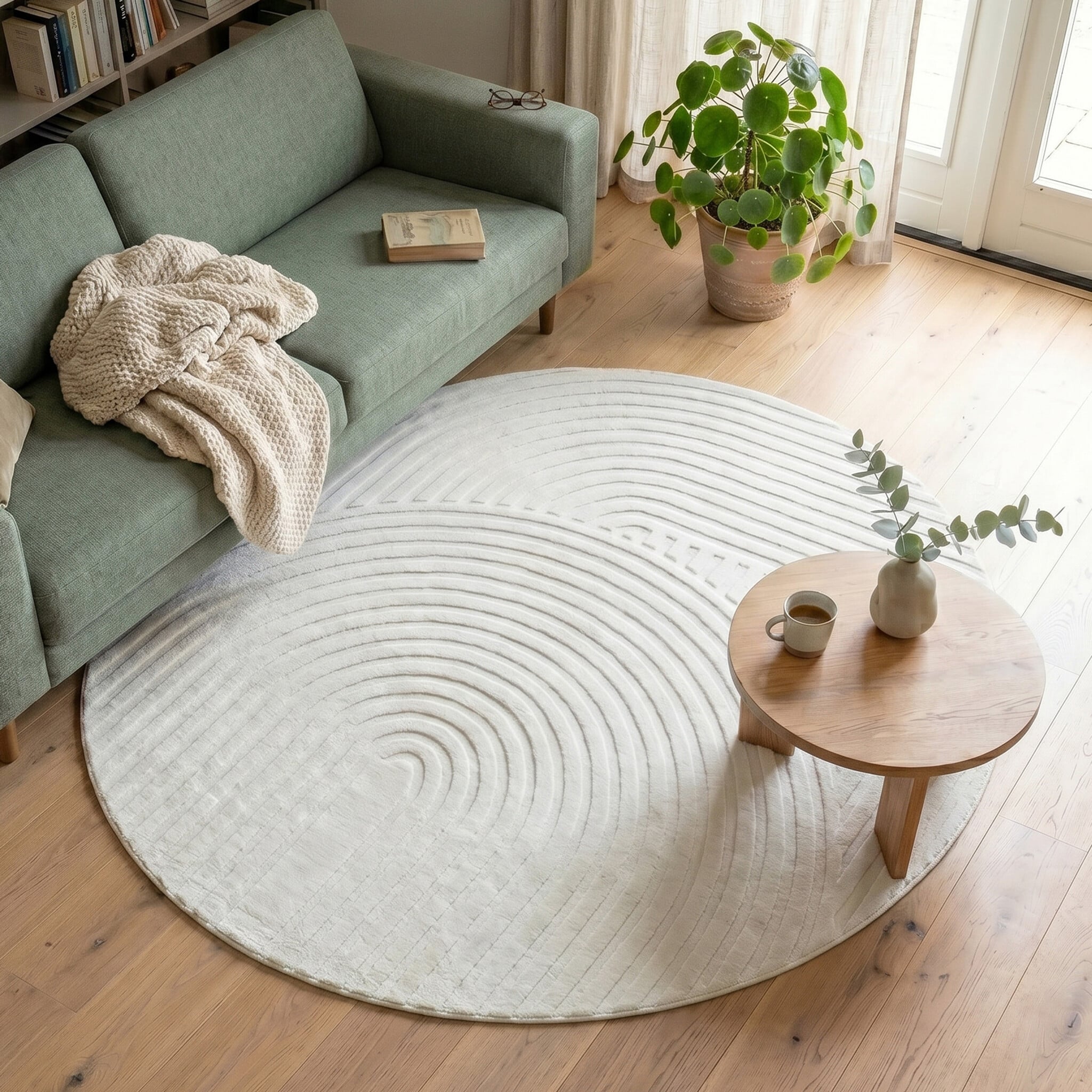 Rond Scandinavisch vloerkleed - Charm Curves Wit