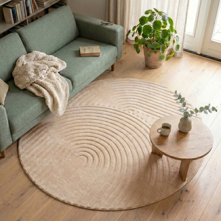 Rond Scandinavisch vloerkleed - Charm Curves Beige