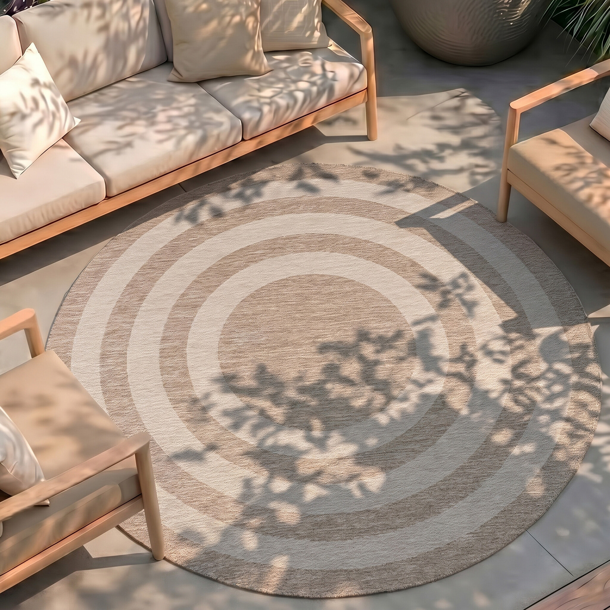 Rond In- & Outdoor vloerkleed - Sierra Frame Beige/Creme