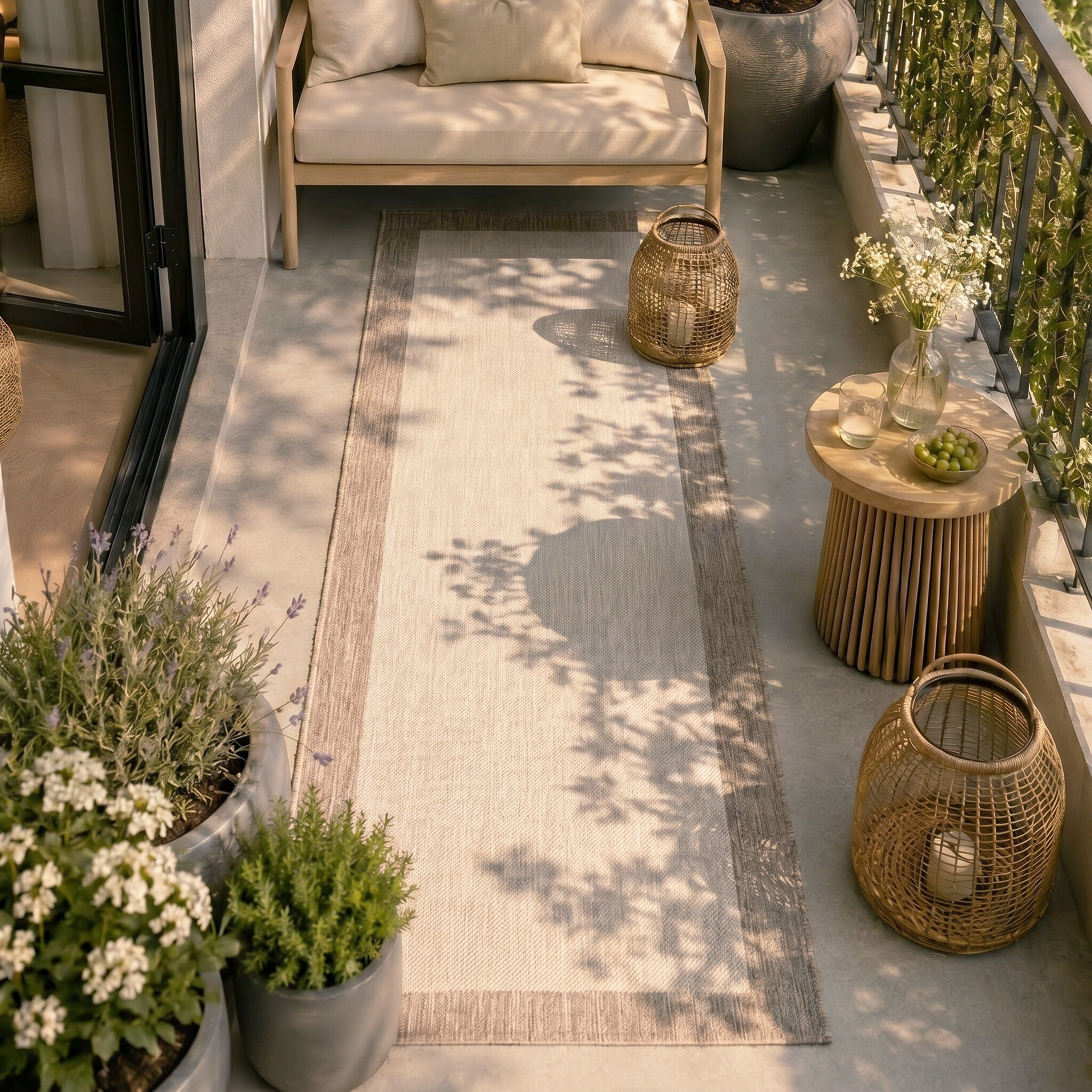 In- & Outdoor loper - Sierra Border Creme/Beige