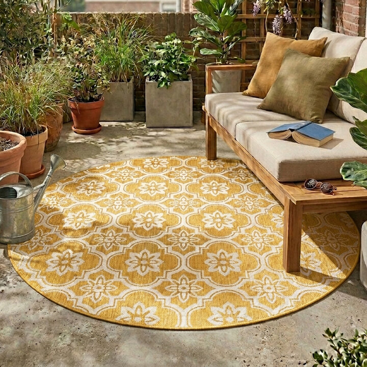 Rond buitenkleed - Rio Flower Geel