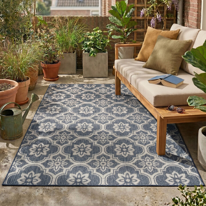 Buitenkleed - Rio Flower Blauw