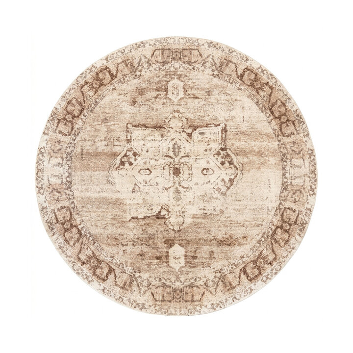Rond vintage vloerkleed - Kyra Medaillon Bruin