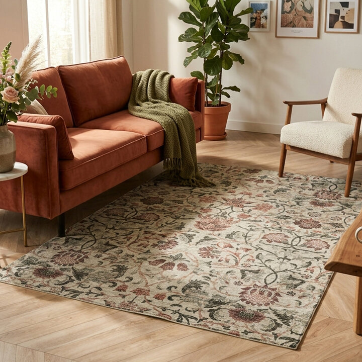 Vloerkleed bloemen - Rosie Beige