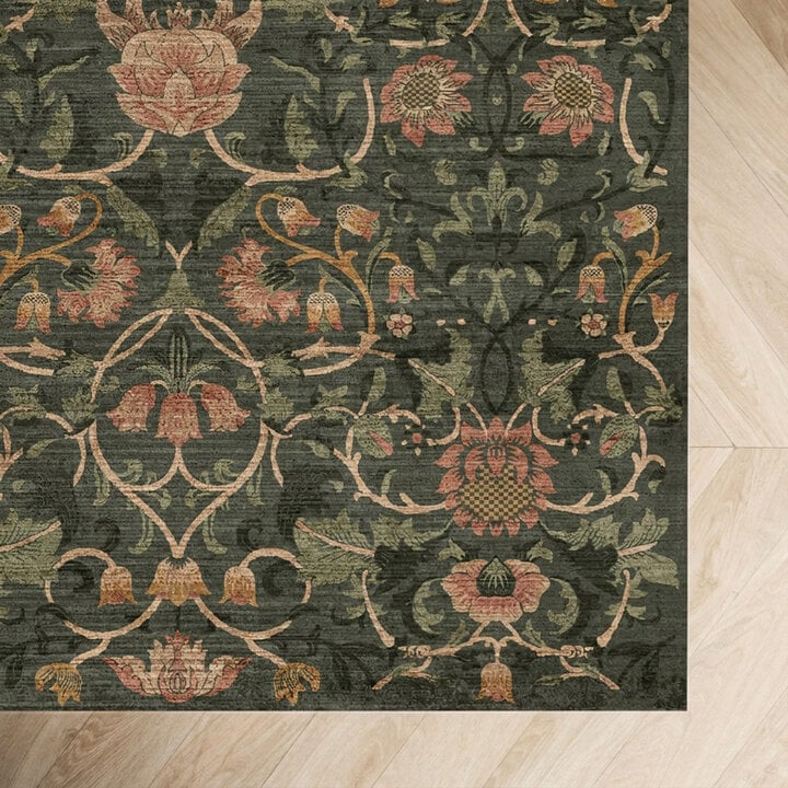 Vloerkleed bloemen - Rosie Donkergroen