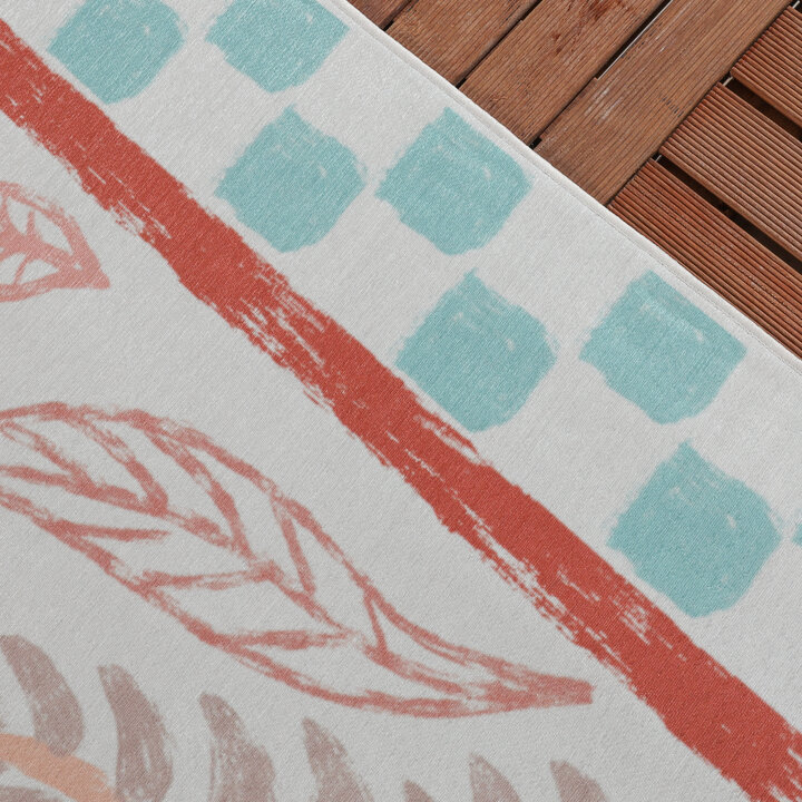 Buitenvloerkleed - Oasis Leaves Blauw/Rood