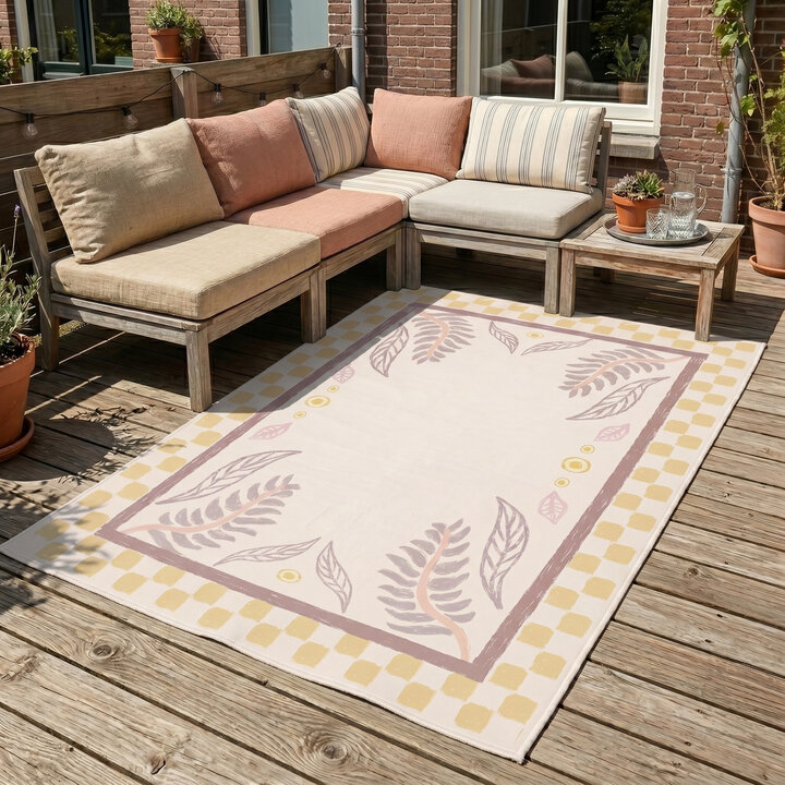 Buitenvloerkleed - Oasis Leaves Geel/Lila