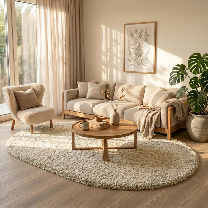 Ovaal Shaggy vloerkleed - Blaze Beige