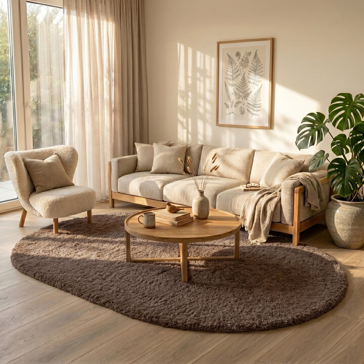Ovaal Shaggy vloerkleed - Blaze Taupe