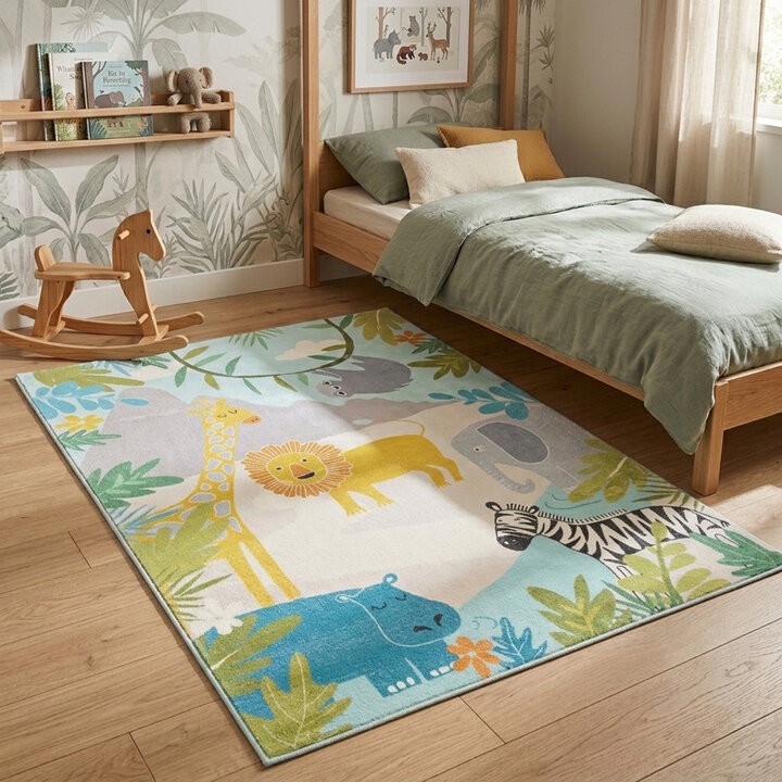 Kindervloerkleed - Jungle Leeuw Multicolor