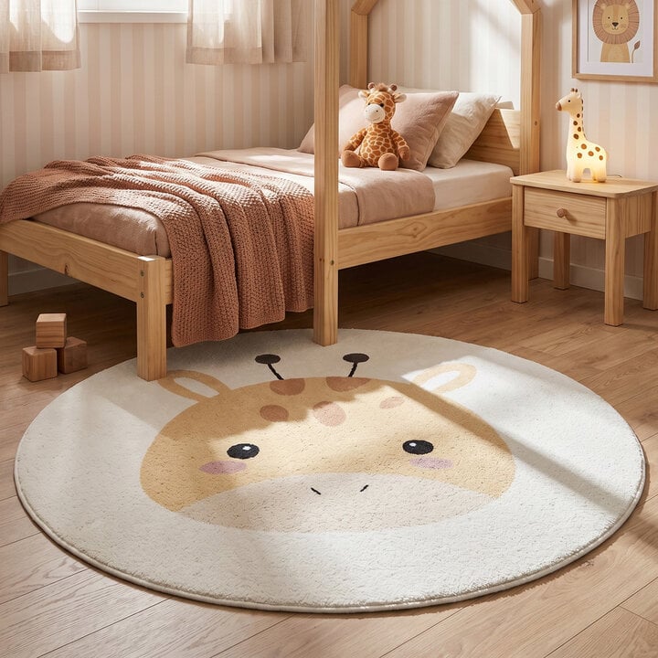 Rond wasbaar kindervloerkleed - Sammy Giraffe Geel