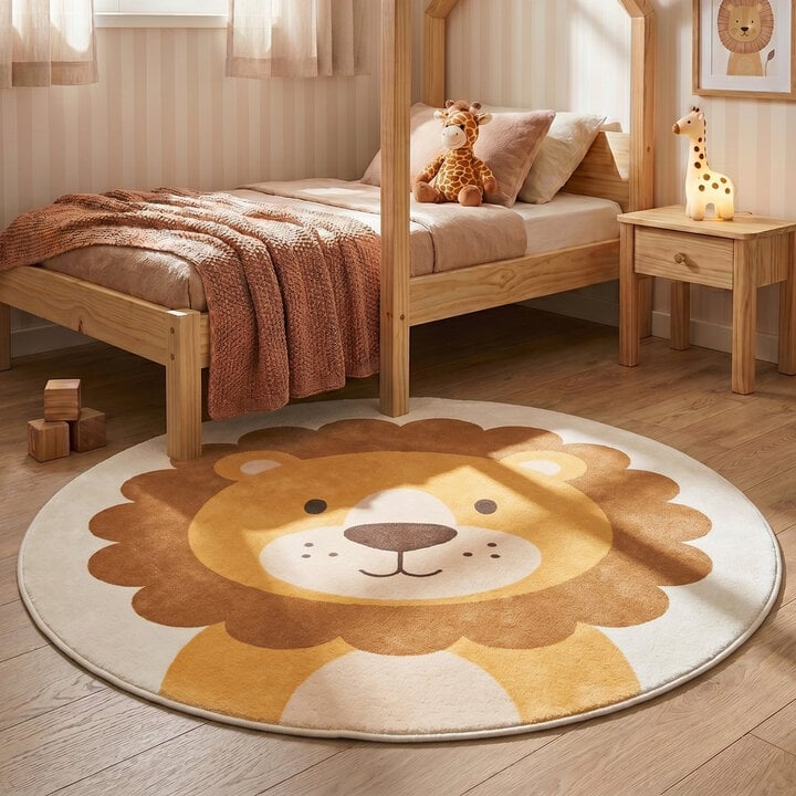 Rond wasbaar kindervloerkleed - Sammy Lion Bruin