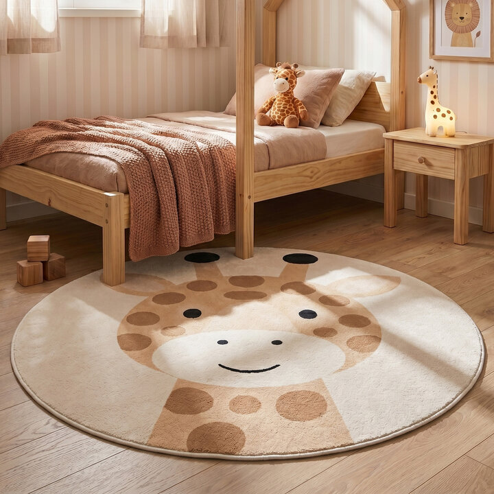 Rond wasbaar kindervloerkleed - Sammy Giraffe Beige