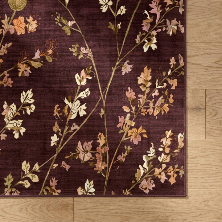 Wasbaar vloerkleed - Misty Floral Bruin