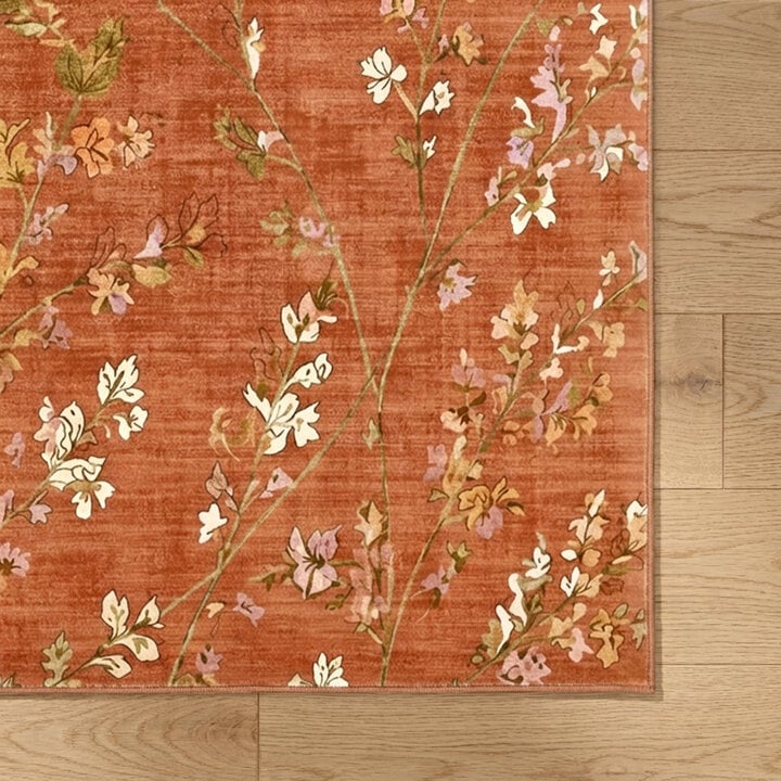 Wasbaar vloerkleed - Misty Floral Terracotta