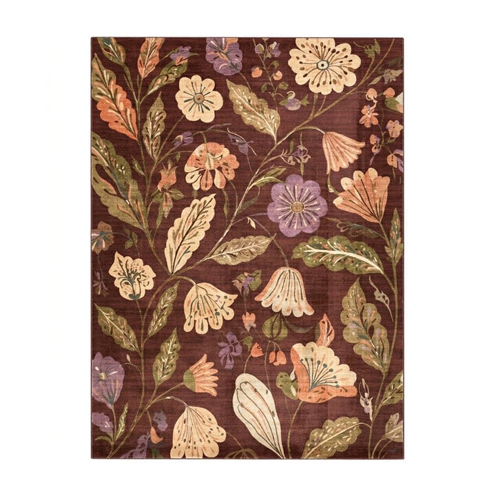 Wasbaar vloerkleed - Misty Flowers Bruin