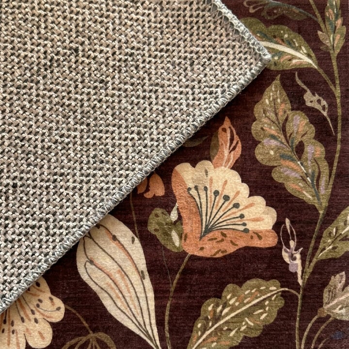 Wasbaar vloerkleed - Misty Flowers Bruin