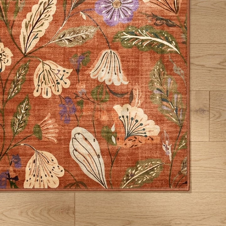 Wasbaar vloerkleed - Misty Flowers Terracotta