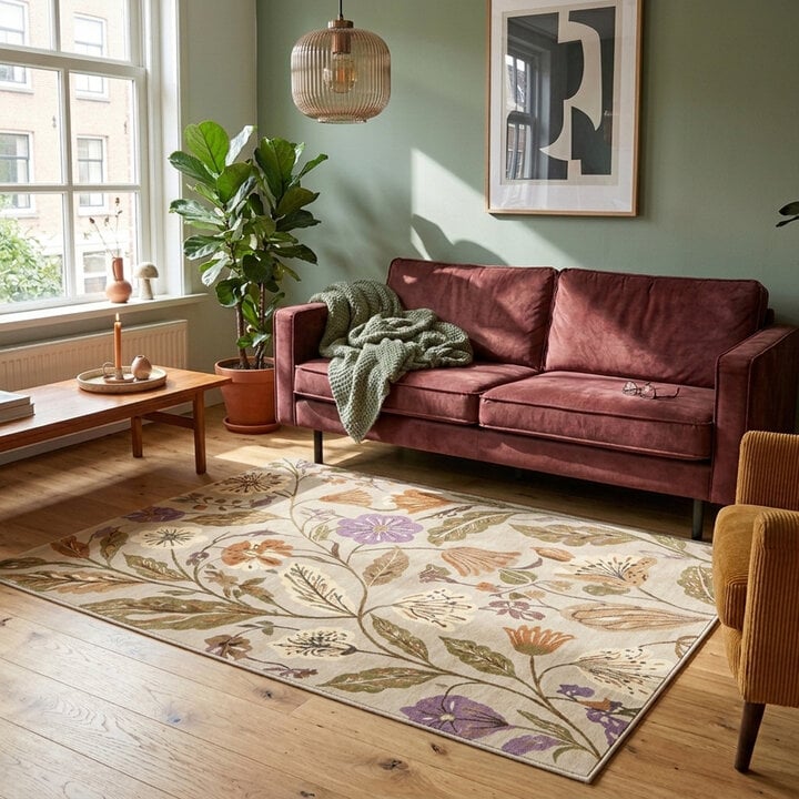 Wasbaar vloerkleed - Misty Flowers Creme
