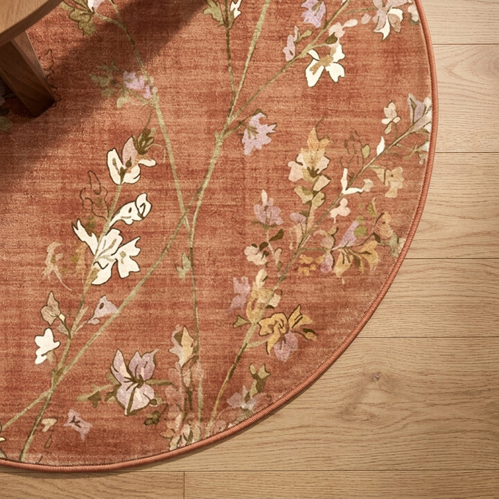 Rond wasbaar vloerkleed - Misty Floral Terracotta