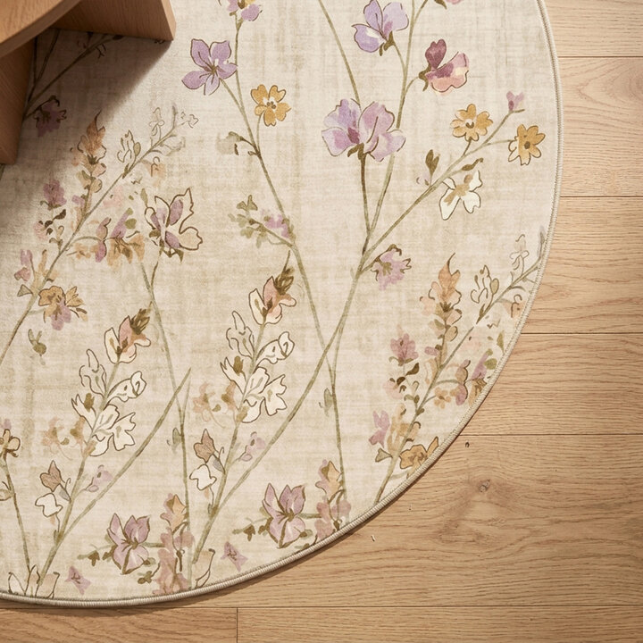 Rond wasbaar vloerkleed - Misty Floral Creme