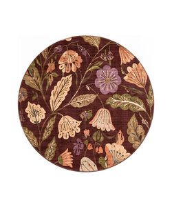 Rond wasbaar vloerkleed - Misty Flowers Bruin
