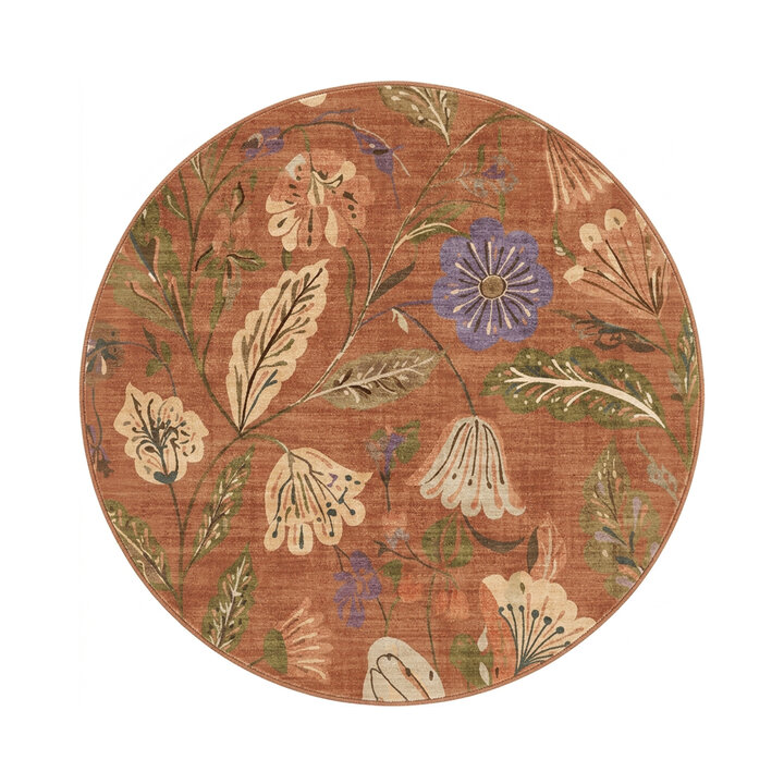 Rond wasbaar vloerkleed - Misty Flowers Terracotta