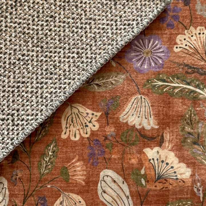 Rond wasbaar vloerkleed - Misty Flowers Terracotta