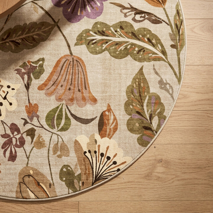 Rond wasbaar vloerkleed - Misty Flowers Creme
