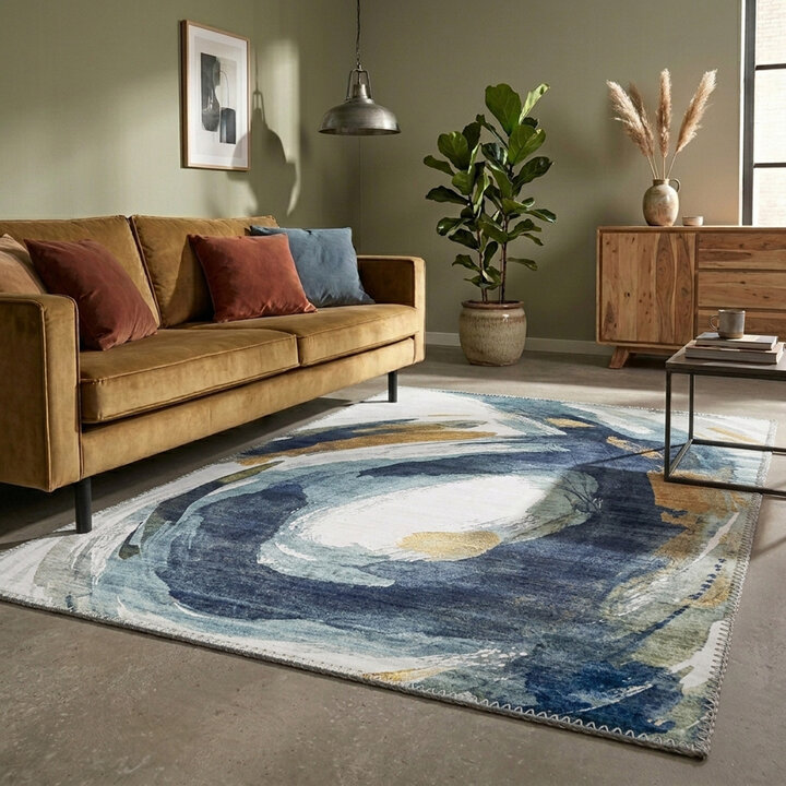 Modern vloerkleed - Strong Brush Blauw/Geel