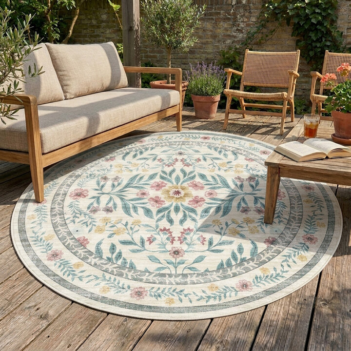 Rond vintage buitenkleed - Luana Groen