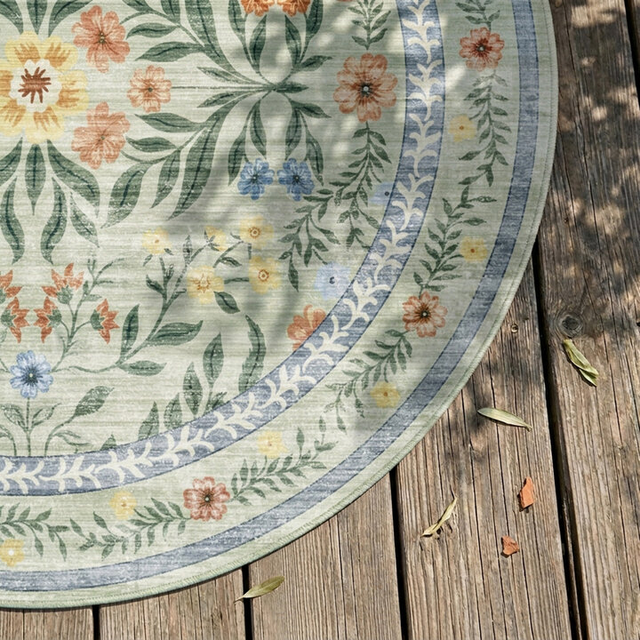 Rond vintage buitenkleed - Luana Donkergroen