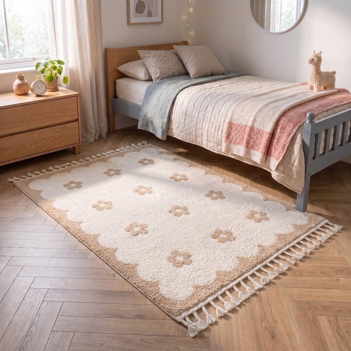 Wasbaar kindervloerkleed - Moos Flower Creme 