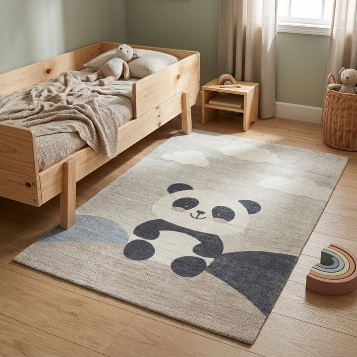 Kinderkamer vloerkleed - Balou Panda Zwart/Wit