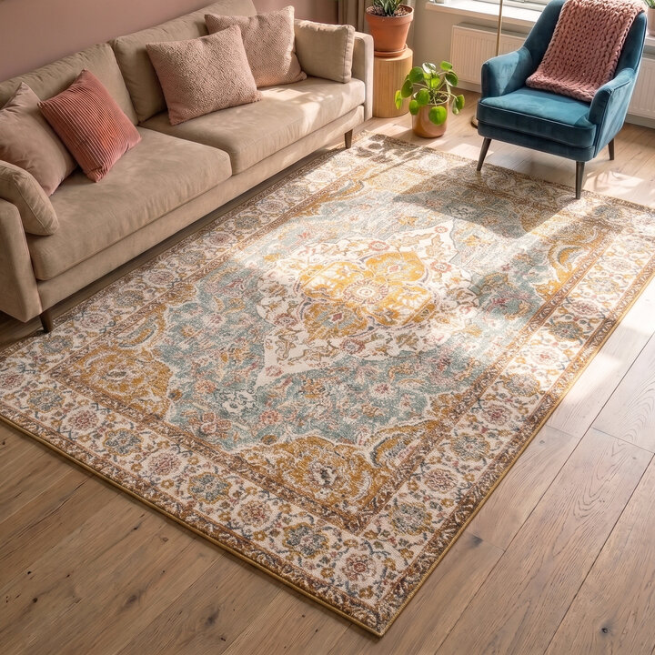 Vintage vloerkleed - Thirza Medaillon Lichtblauw/Multicolor
