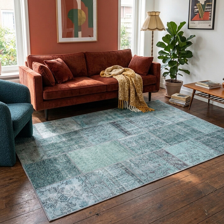 Patchwork Vloerkleed - Estate Blauw/Groen