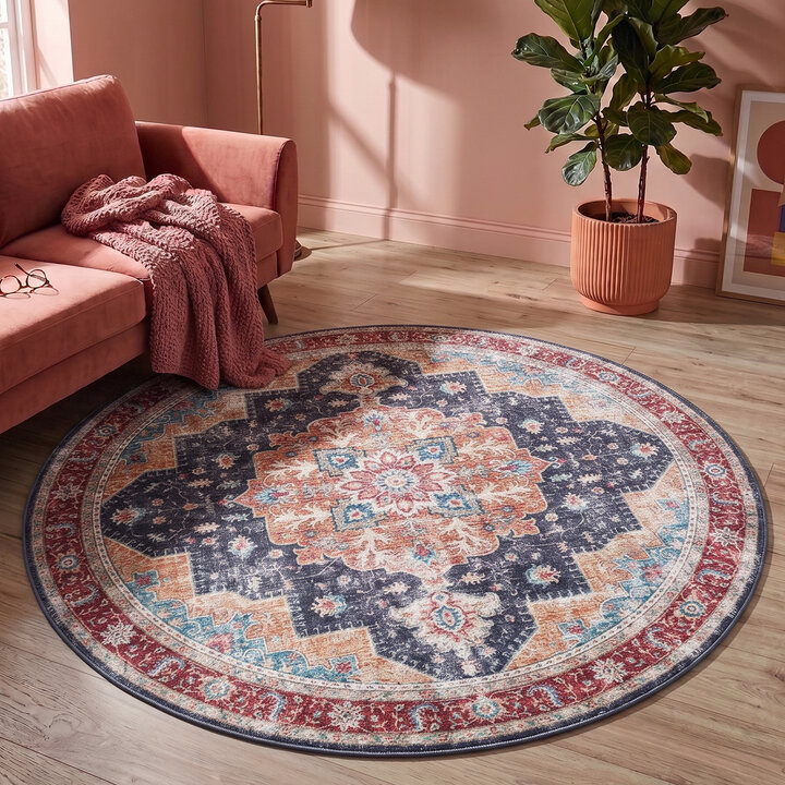 Rond Vintage vloerkleed - Azara Blauw/Rood