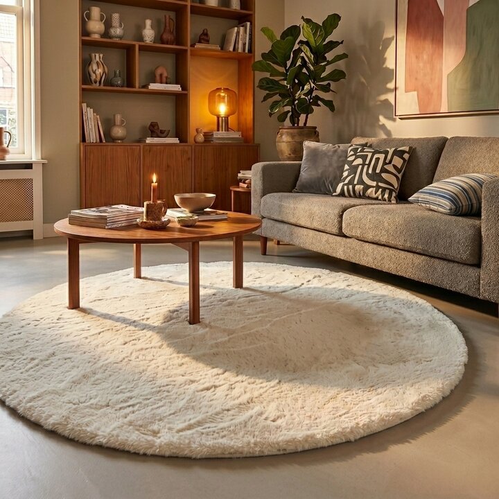 Rond Hoogpolig vloerkleed - Comfy Supreme Wit