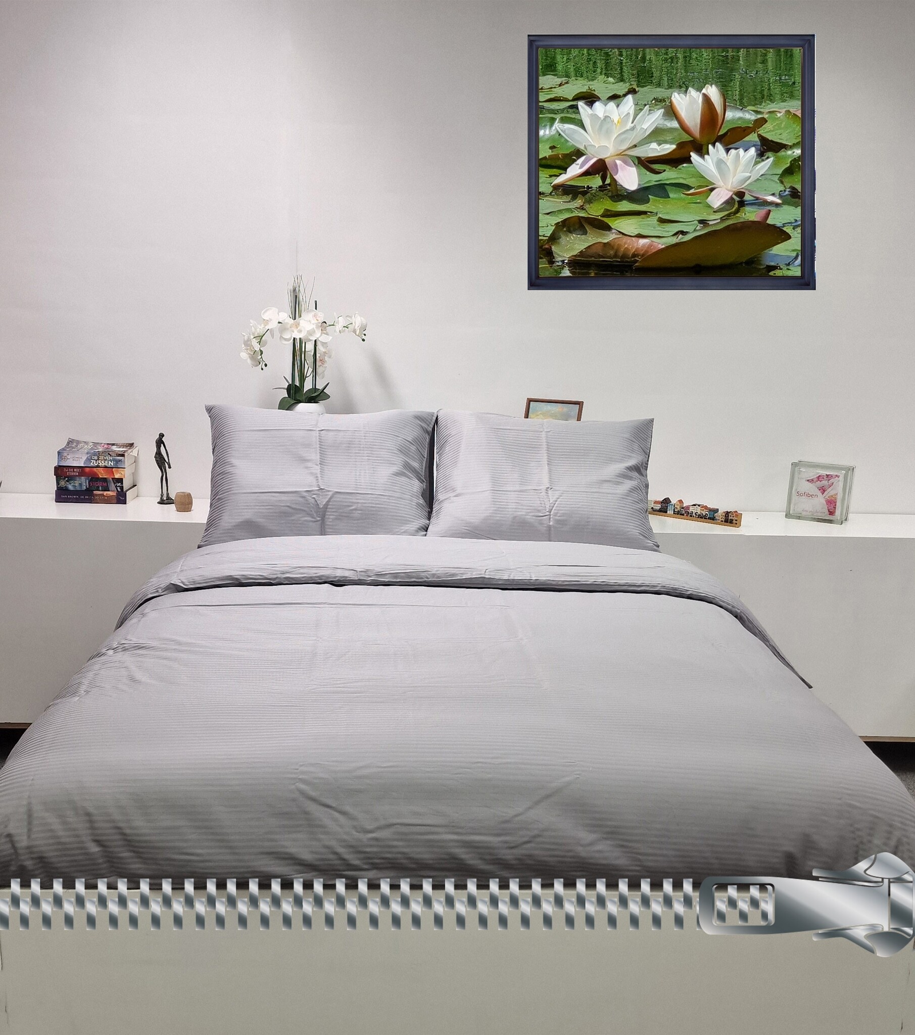 Sofiben Celeste Sofiben dekbedovertrek met rits Silver gray, 300TC katoensatijn, 240 x 220 cm  met 2 kussenslopen
