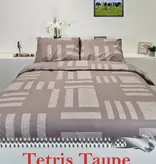 Sofiben dekbedovertrek met doorlopende rits over 3 zijden, dessin  Tetris Taupe,  katoenmenging (70% katoen / 30% polyester)afm. 140x200 cm met 1 kussensloop.