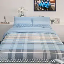 Sofiben dekbedovertrek met doorlopende rits over 3 zijden, Checks Blue,  katoenmenging, afm. 140 x 220 cm met 1 kussensloop.