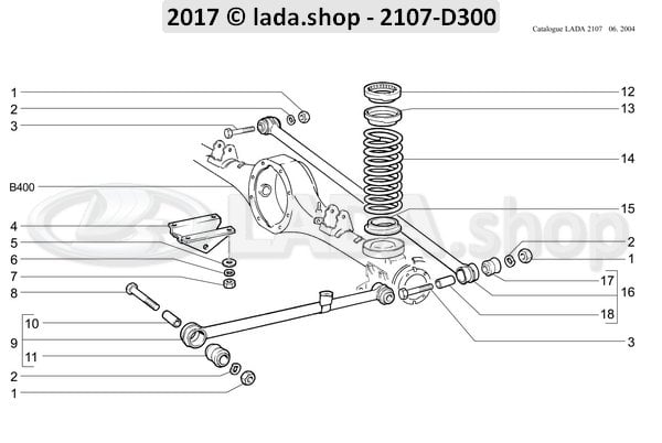 Original LADA 2107-2919010-01, Aufhängestange. hinten links. mit Buchsen. komplett